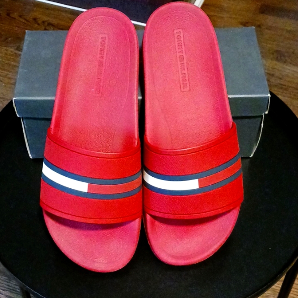 Brand New Red blue and white Tommy Hilfiger flip flops